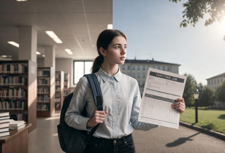 Étudiant travaillant dans un environnement professionnel, mais cherchant à travailler en étudiant également. 